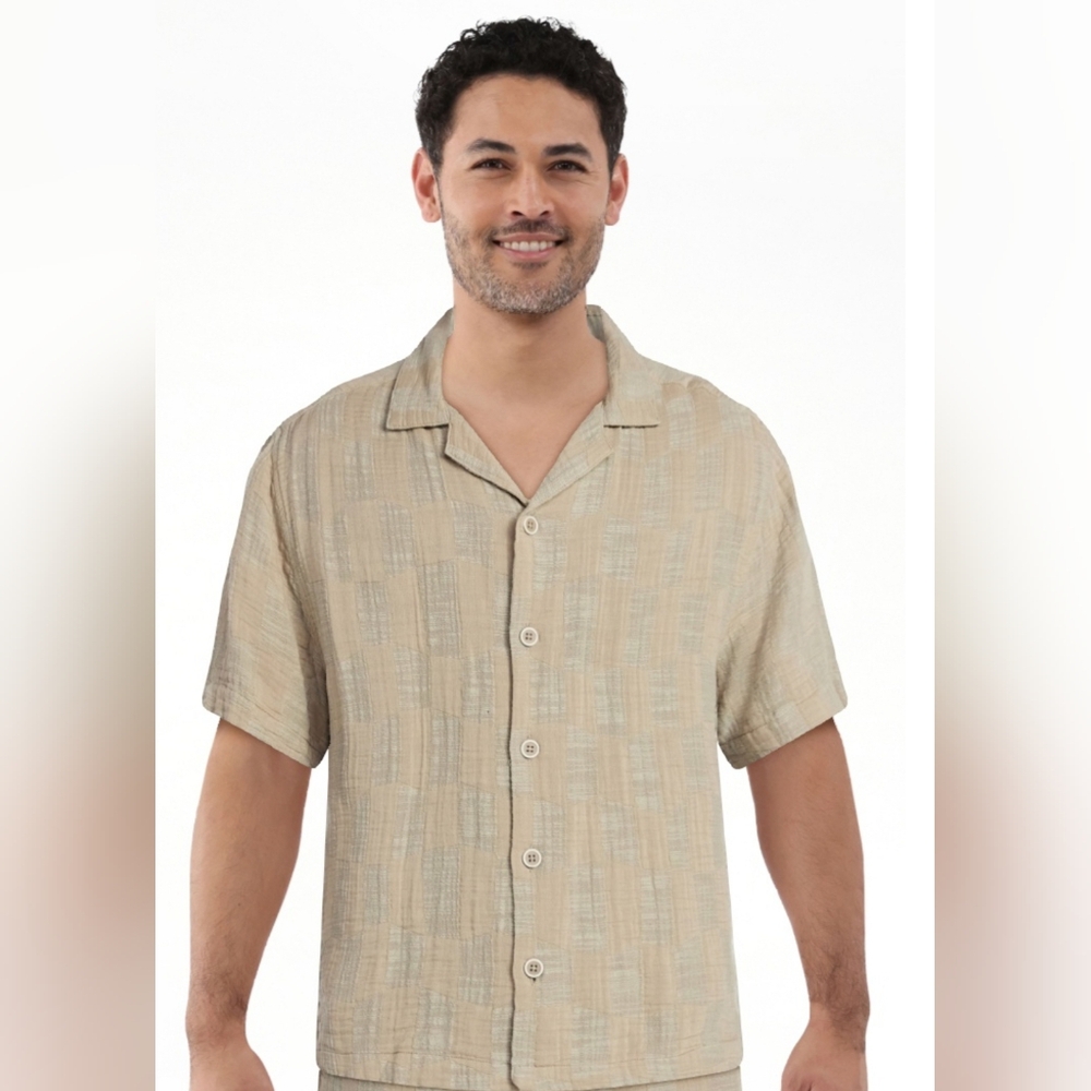 2XL NB Check Gauze Spiced Latte Shirt Vacation Beach Rockabilly Casual Minimalis